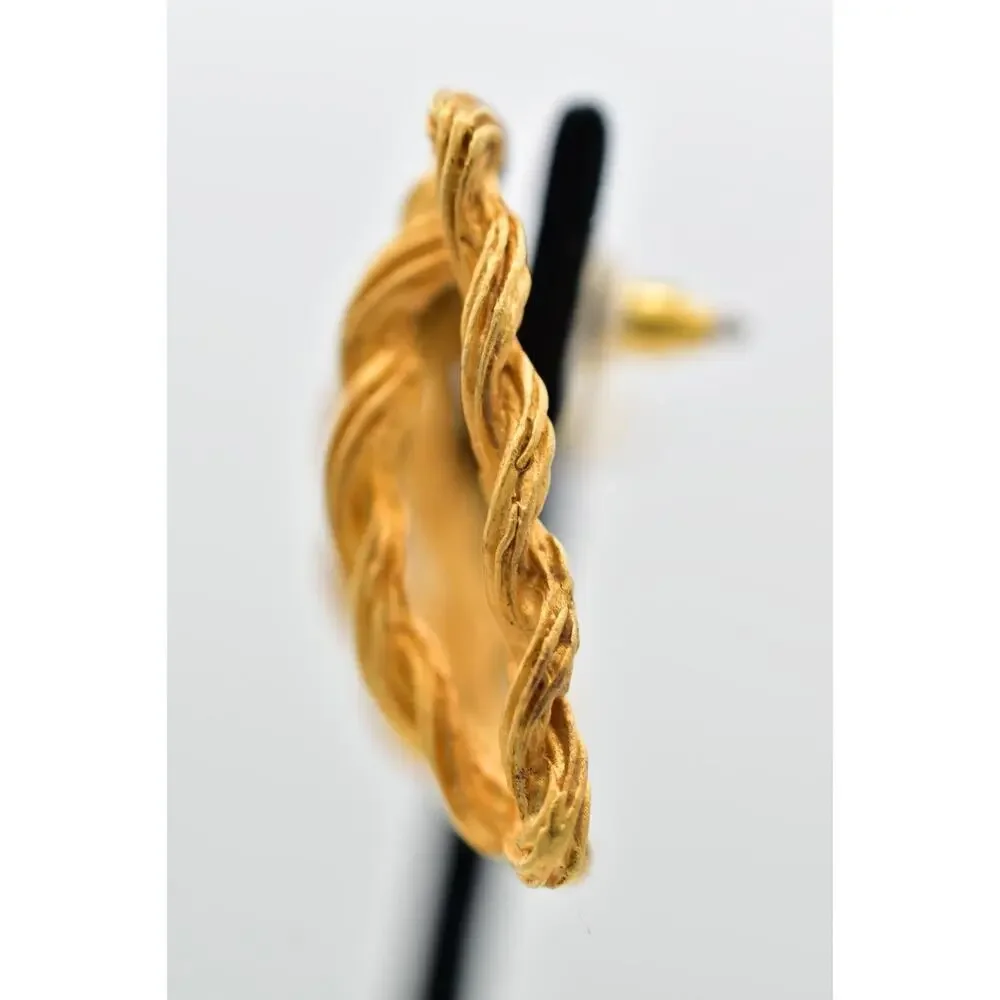 Vintage Square Rope Earrings Dangle Brushed Gold Matte Chunky Bold 1980s BinBK